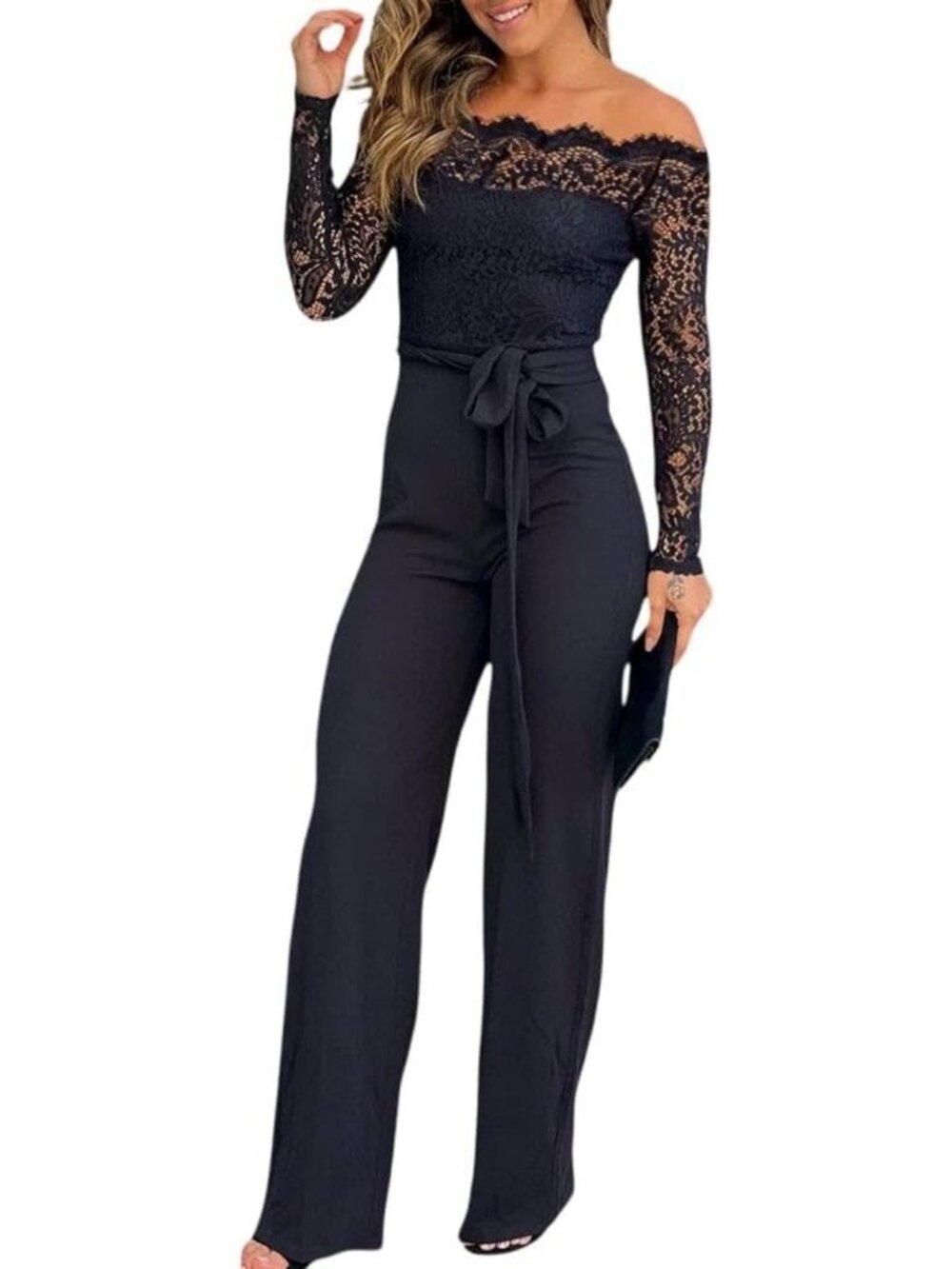 Stylish Off-Shoulder Lace Jumpsuit for Women | Elegant Wedding Party Overall